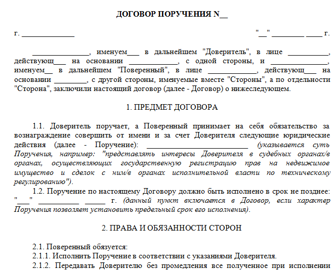 Договор Поручения Между Физическими Лицами Образец